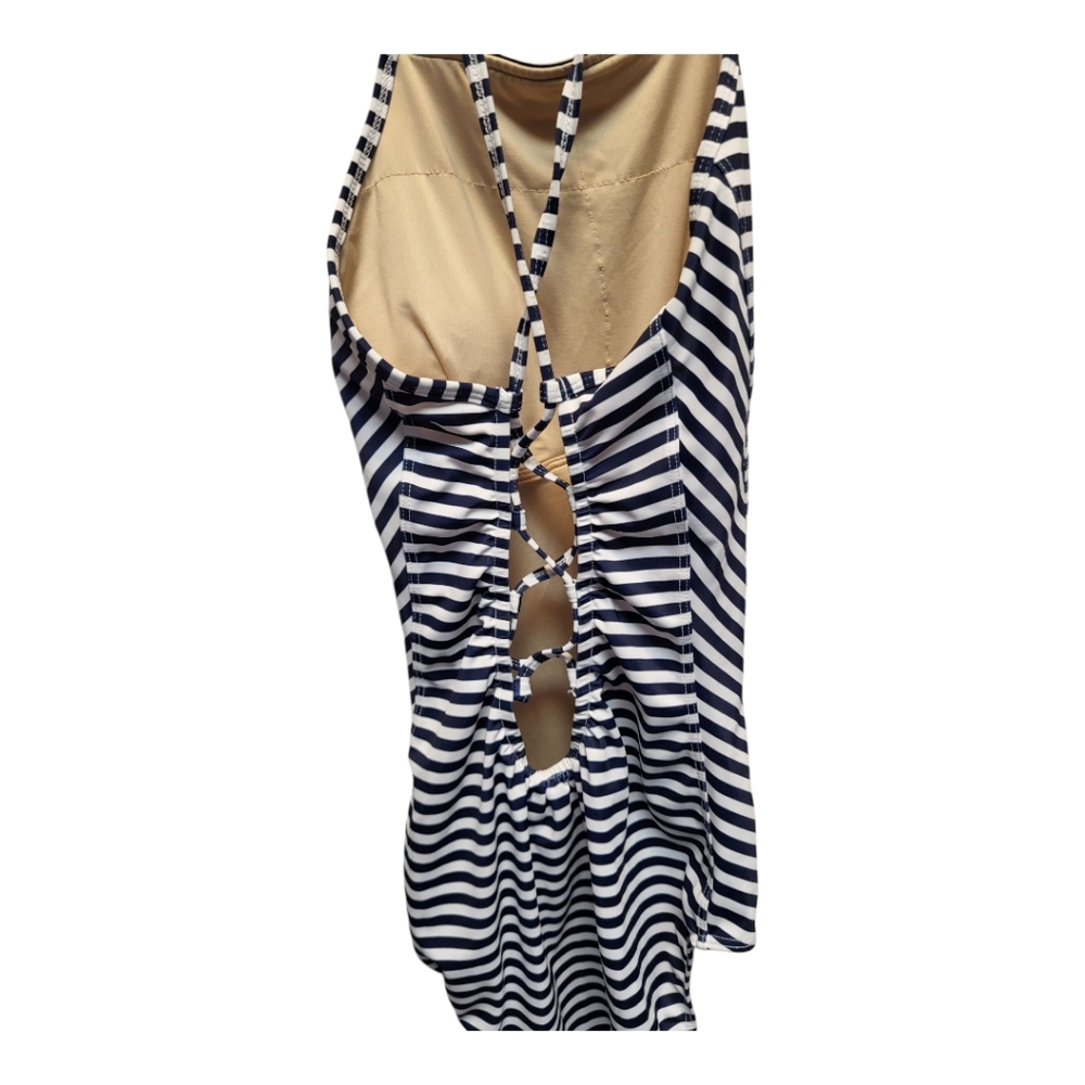 Albion FIT 'The Dipper' Striped Halter One-Piece Swimsuit Navy Blue White -Sz XS - Picture 5 of 5